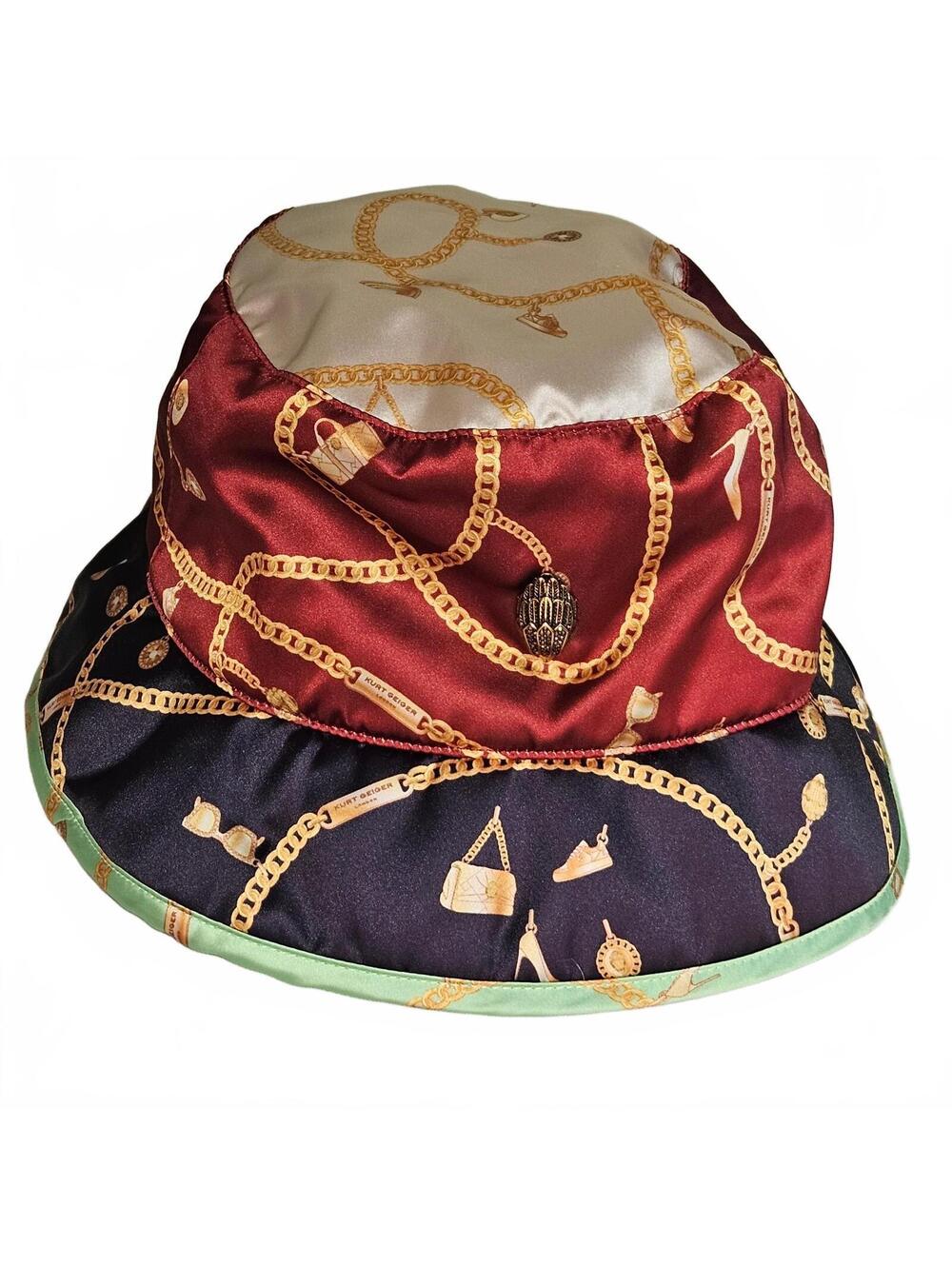 Kurt Geiger Women's Bucket Hat Streetwear Satin Multi Color Chain Print New Tags